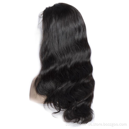 Sunlight Malaysian 100% Human Hair Body Wave Large 13x4Lace Front adjustable Wig, virgin body wave  burmese hair black wigs